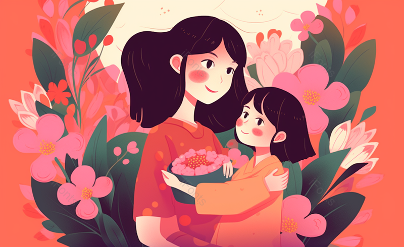 孩子送花母亲节温馨手绘场景,插画/手绘图,插画/手绘图库,插画/手绘图下载,插画/手绘